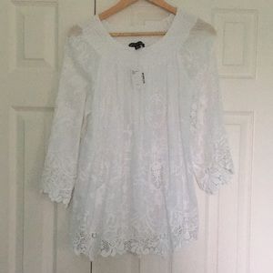 NWT Saks Fifth Avenue White Embroidery Tunic Top size Large